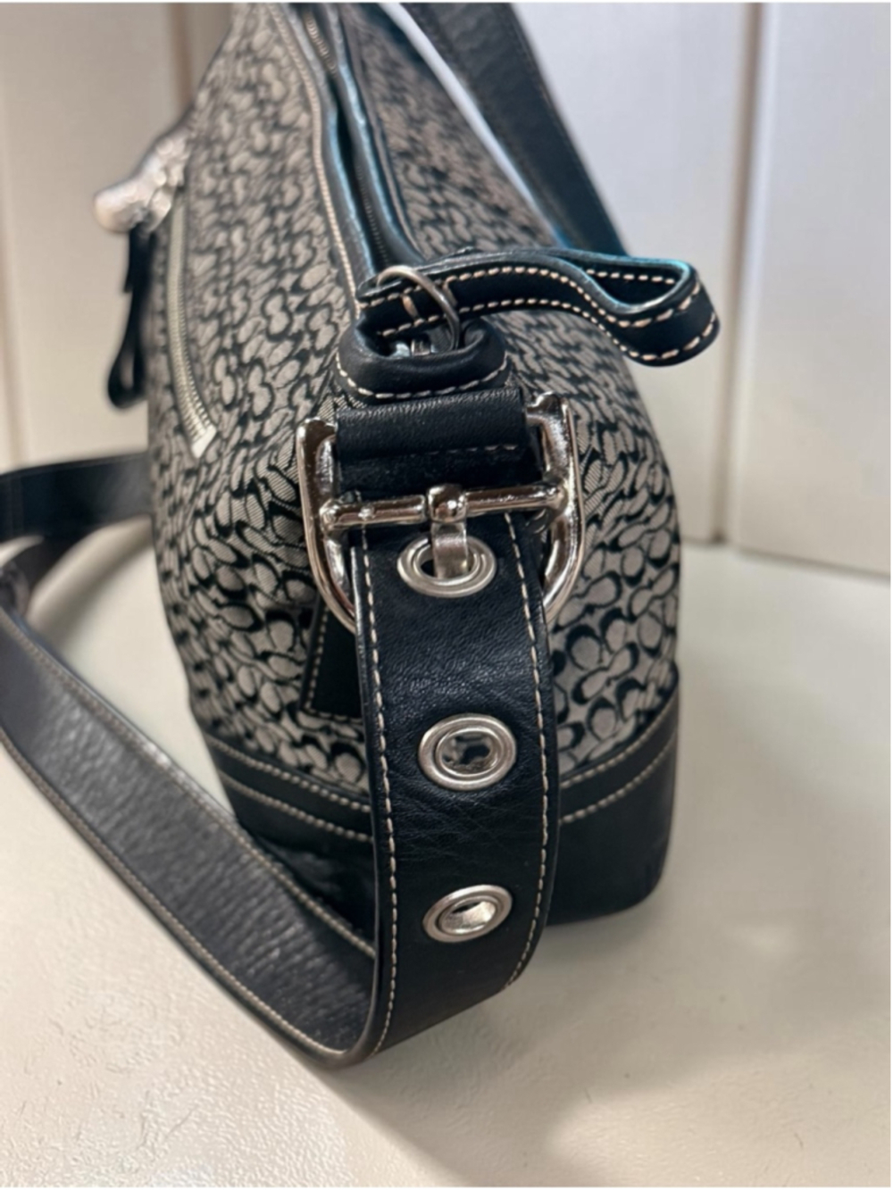 Y2K Coach Black Gray Signature C Jacquard Soho Hobo Shoulder Bag F10945 - Picture 5 of 16